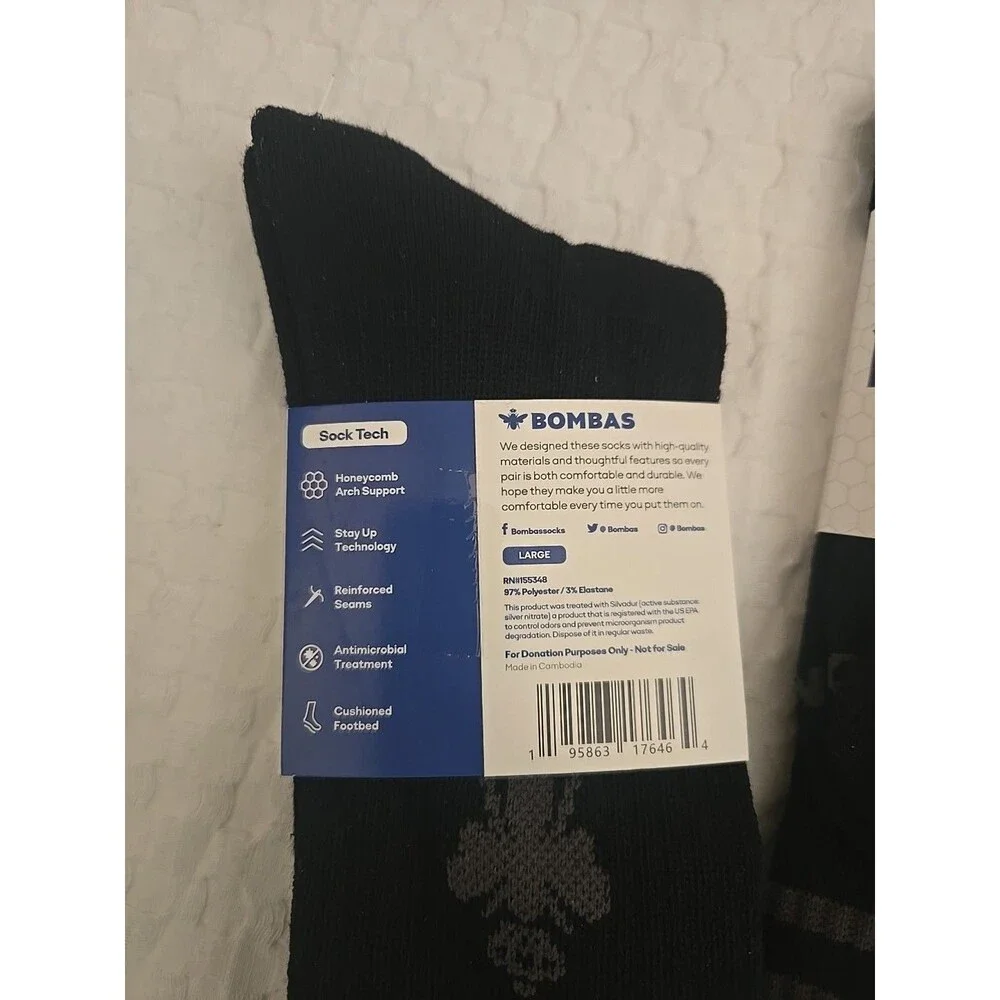 Bombas bundle Men's Calf Socks, Black with Gray Stripe Accents Size Large New